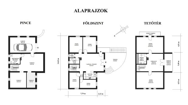 A képen, a háromszintes lakóház alaprajzi elrendezése látható A képen, a háromszintes lakóház alaprajzi elrendezése látható